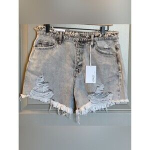 NWT Vervet Super High Rise Destroyed Distressed Raw Hem Light Gray Shorts Large